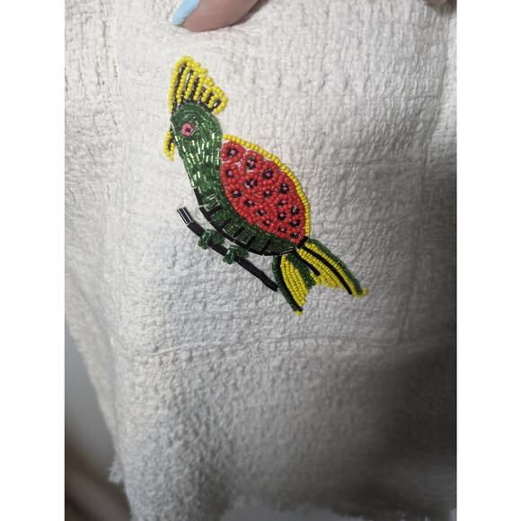 Frances Valentine Twiggy Beaded Parrot Fringe Dress White Bouclé Shift NWT Large - Picture 5 of 13